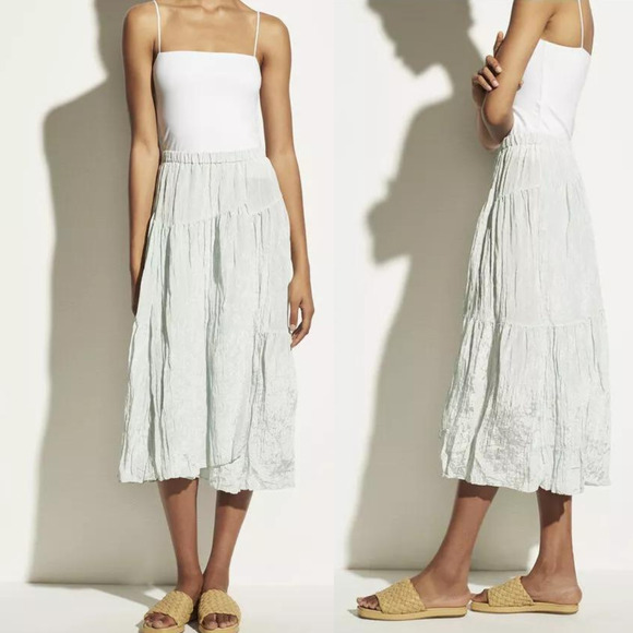 Vince Asymmetric Crinkle Mint Blue Midi Crinkle Skirt NWT Size Medium MSRP $325 - Picture 3 of 15